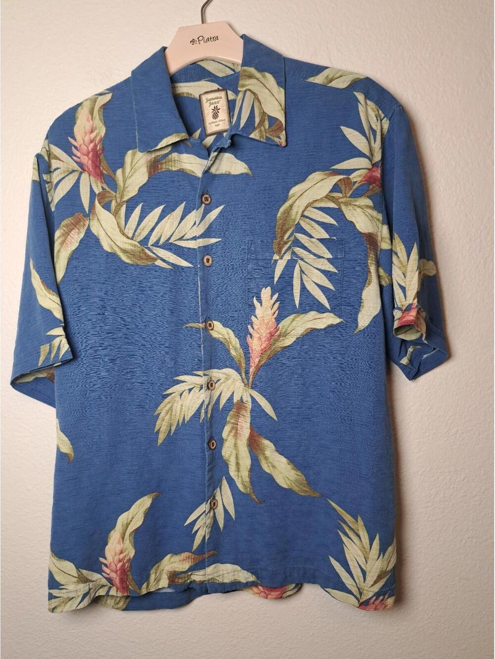Jamaica Jaxx Blue Silk Floral Shirt size M 100% Silk